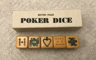Vintage “british Made” Butterscotch Bakelite Poker Dice Ex.  Cond