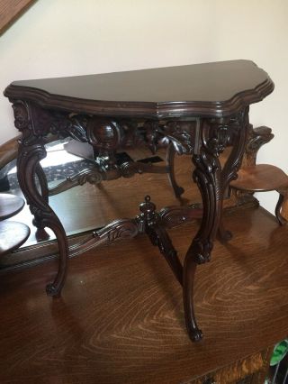 Ornate Antique Wood Carved Side Table - Console Old Furniture
