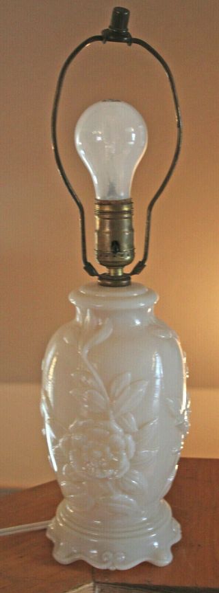 1950s Turner Era Aladdin Floral Base Alacite Glass Table Lamp Re Wired No Shade
