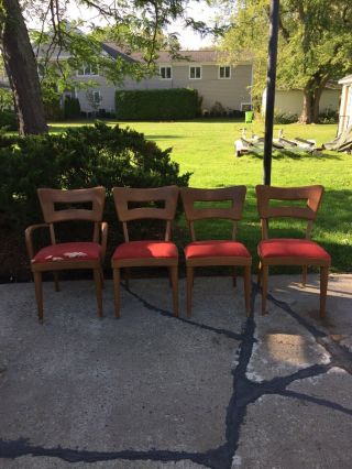 Set Of 4 Heywood Wakefield Dog Bone Chairs,  1 Armchair,  3 Side Chairs,  Restore