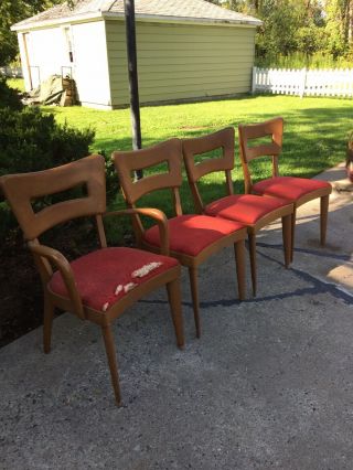 Set of 4 Heywood Wakefield Dog Bone Chairs,  1 Armchair,  3 Side Chairs,  restore 2
