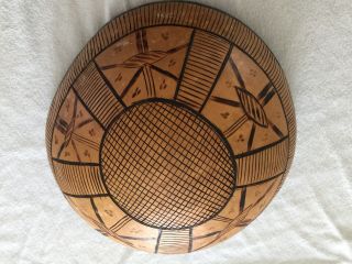 Tribal Bowl / Wall Art Hand Carved Wood Burned Design Gourd Guc