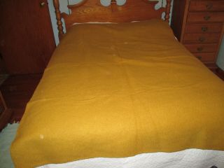 Vintage Gold Color Wool Blanket Twin Size 78 " X56 " Label Stitching On 4 Sides