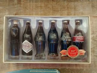 Coca - Cola The Evolution Of The Contour Mini Bottle Display Set Of 6 Real Liquid