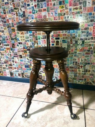 Old 1900s Walnut Piano Stool H Holtzman & Sons Glass Ball & Claw Feet Adjustable