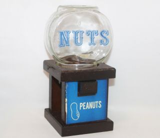 Vintage Wooden Peanut Nuts Dispenser With Glass Globe Bar Decor 8 1/4 " X 4 "