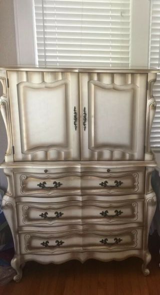 Vintage Antique French Provincial Armoire Dresser Drawers Carved Chest
