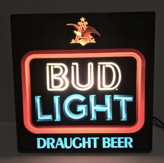 Vintage Bud Light Draught Beer Anheuser Busch Lighted Beer Sign 18x18”