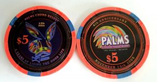 $5 Las Vegas Palms 4th Anniversary Playboy Casino Chip - Near