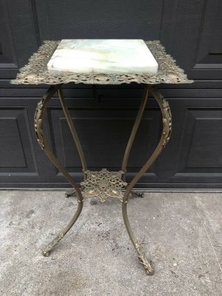 Vintage Antique Cast Iron & Brass Plant Stand With Marble Top Victorian