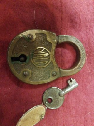 Antique Yale And Towne Manufacturing Company Brass Padlock And Key