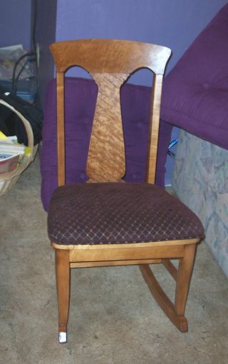 Birdseye Maple Sewing Rocker Rocking Chair Burgundy Diamond Print Seat (r98)
