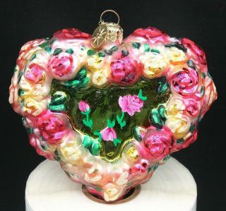 Christopher Radko Valentine Heart In Bloom Roses 4 " Tall Christmas Ornament