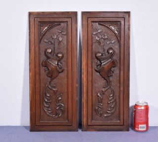 French Antique Hand Carved Panels In Oak Wood Salvage