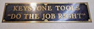 L864 - Rare Antique Brass Keystone Tools Cabinet Plaque Sign Store Display
