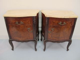 Vintage French Louis Xv Style Marble Top Nightstands 11257