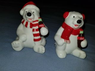 Coca - Cola Collectible Polar Bear Holiday Cubs Magnetic Salt And Pepper Shakers