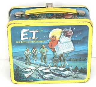 Lunch Box W/thermos Et The Extra - Terrestrial 1982 Movie Embossed Metal Vintage