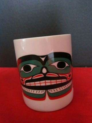 Vintage Native Mask Mug First Nations.  Red & Green Contrast Cup.  Tribal Design