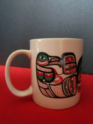 Vintage native mask mug first nations.  Red & Green Contrast Cup.  Tribal Design 3