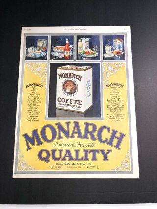 1924 Monarch Coffee Ad Graphics Lion Logo Tea Tin Catsup Cocoa &