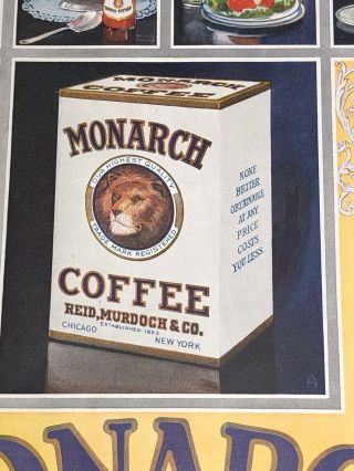 1924 Monarch Coffee Ad Graphics Lion Logo Tea Tin Catsup Cocoa & 2
