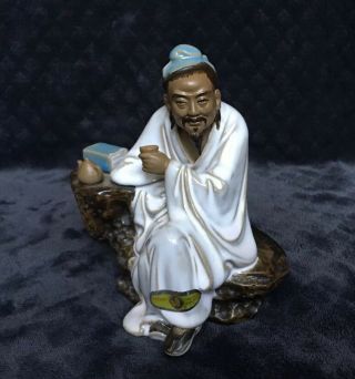Vintage Chinese Shiwan Ceramic Factory Scholor Drinking Tea Mudman Figurine 3