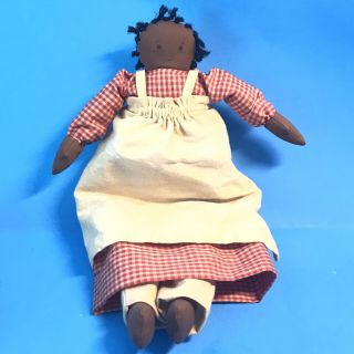 Vintage Primitive - Small Folk - Black Cloth Rag Doll - Hand Made Sweet 10”