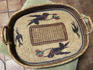 Rare Large Nuu Chah Nulth Pacific Nw Native Basket Tray Birds