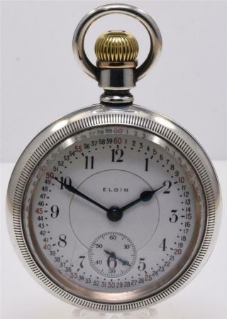 1910 Elgin Father Time 18s 21j Railroad 3oz Silver Pocket Watch Montgomery Dial