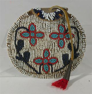 1890s Native American Plateau / Nez Perce Indian Bead Decorated Hide Pouch / Bag