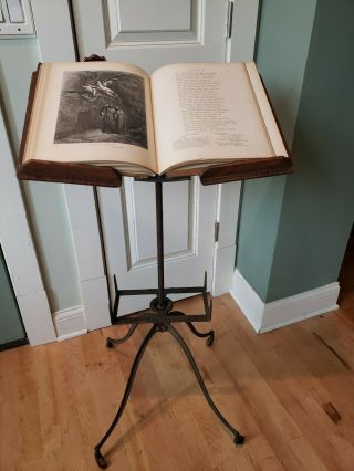 Antique Cast Iron & Wood Library Dictionary Bible Book Stand Aermotor Chicago