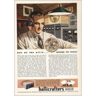 1944 Hallicrafters Radio: Out Of The Attic Around The World Vintage Print Ad