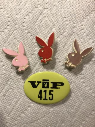 Vintage Playboy Bunny Pins.  Set Of 3 Plastic Pins,  Vip Pin.