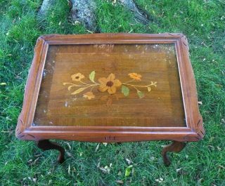 Vtg French Galle Louis Xv Style Tea Drink Table Tray Inlaid Marquetry Flowers