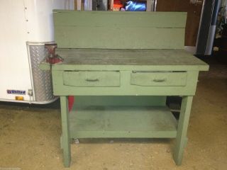 Vintage Antique Green Sideboard Server Buffet Console Table Rustic Workbench