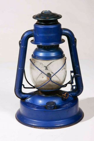 Vintage Dietz Little Wizard No 1 Kerosene Lantern Blue With Clear Globe
