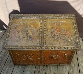 LABELED 1846 ANTIQUE FRENCH HAMMERED COPPER STEAMER TRUNK CHEST FIREPLACE BOX 3