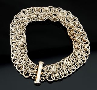 Vtg Sterling Silver Heavy Mesh Link Chain Gate Tube Clasp 7.  5 "