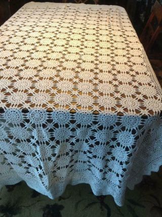 Vintage White Cotton Hand Crochet Lace Tablecloth/bedspread 66x98 Scalloped Edge