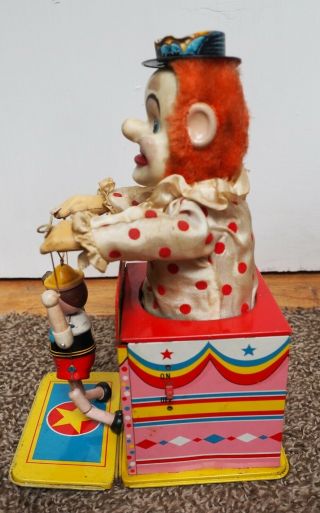 Vintage 1950s Japan Tin HAPPY THE CLOWN PUPPET SHOW & Bonus Battery Operated Toy 3
