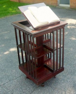 Antique Danner Mahogany Revolving Bookcase Lectern Bookstand Library