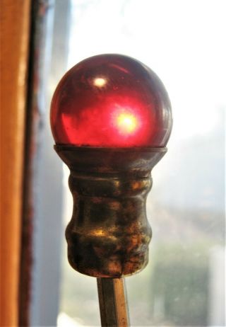 Vintage Ruby Red Glass Ball Brass Finish Electric Lamp Finial 1 1/4 Inches Tall