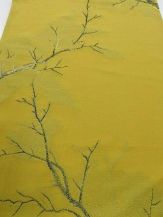 1l04z80 Vintage Japanese Kimono Silk Fabric Dark Yellow Branch 62.  2 "