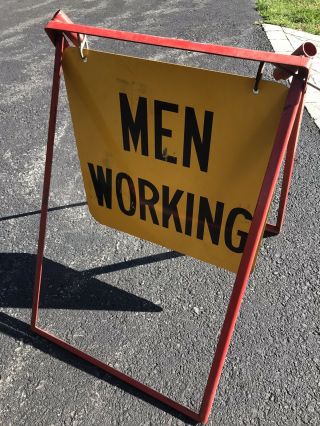 Vintage Metal Double Sided " Men " A - Frame Sidewalk Sign Road Work Safety