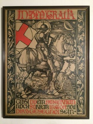 Fritz Boehle Ww1 Poster In Deo Gratia Thanks Be To God 1915 Durer Woodcut Style