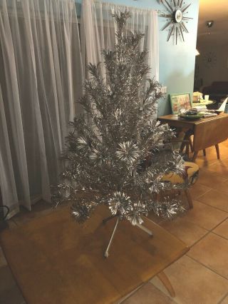 Vintage Aluminum Christmas Tree Silver Pom Pom 4 Ft 56 Branches