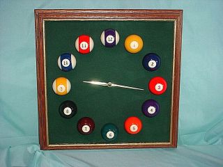 Vintage Pool Ball / Billiards Wall Clock 18 " Square Man Cave Game Room Full Size