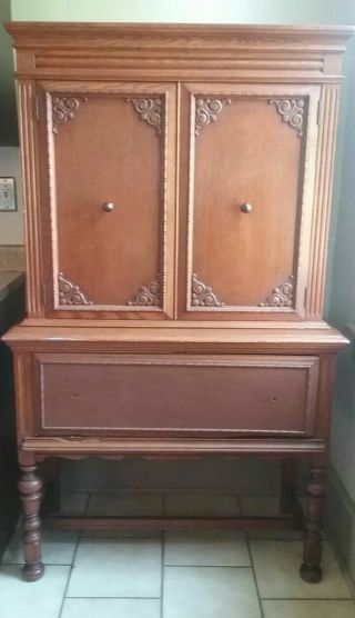Antique Mt Airy Solid Oak China Cabinet Cupboard Rustic Colonial Early American