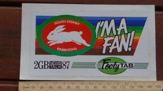 1 X Rare Retro 2ue South Sydney Rabbitohs 2gb87 Footy Tab Collectable Sticker.